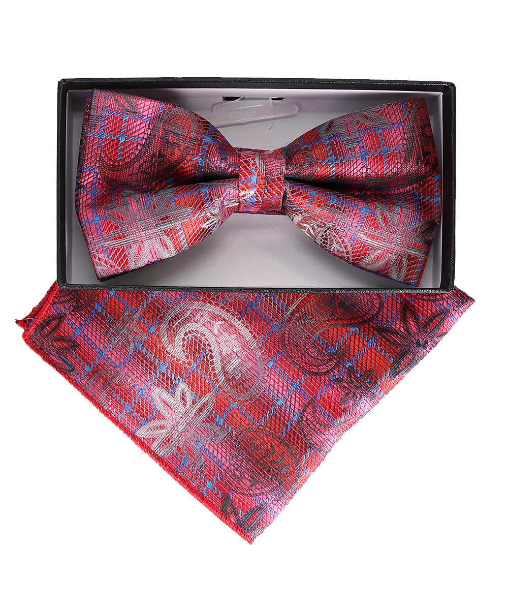 Vittorio Farina Men's Paisley Design Satin Bow Tie & Pocket Square in Gift Box