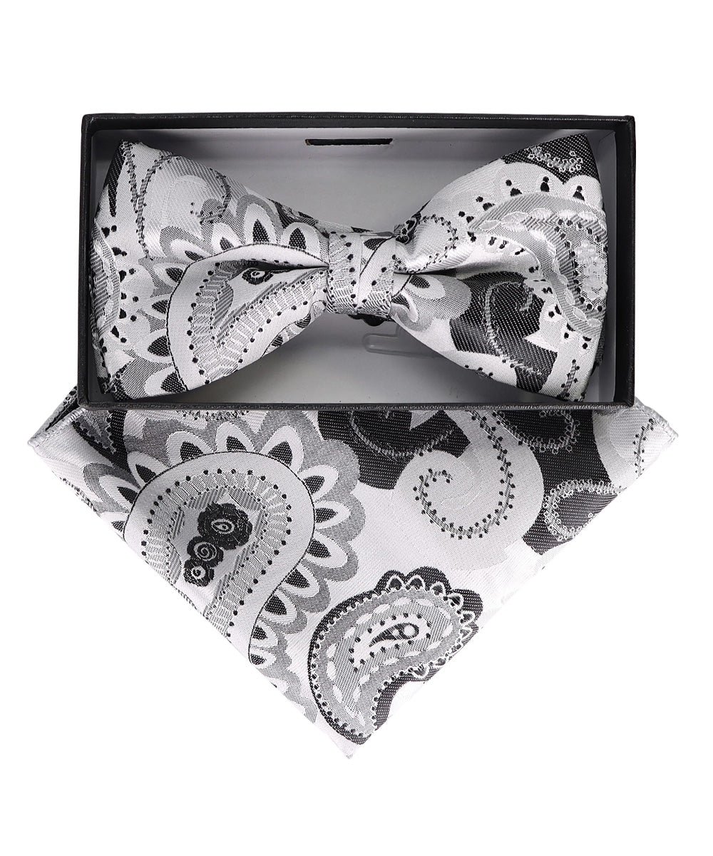 Vittorio Farina Men's Paisley Design Satin Bow Tie & Pocket Square in Gift Box