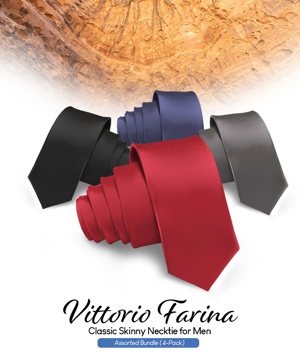 Vittorio Farina Men's Satin Skinny Necktie (Multipack)