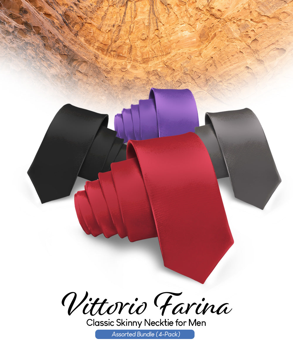 Vittorio Farina Men's Satin Skinny Necktie (Multipack)