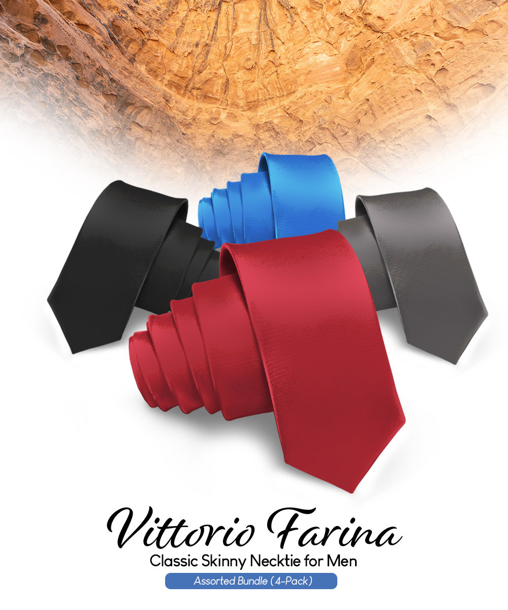 Vittorio Farina Men's Satin Skinny Necktie (Multipack)