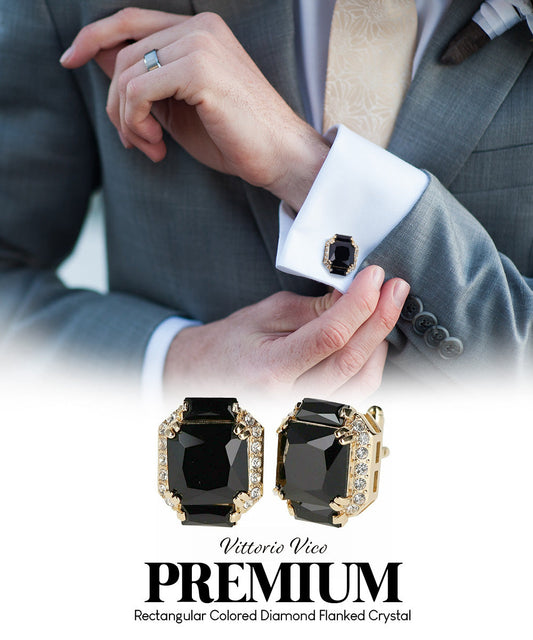 Vittorio Vico Large Rectangular Diamond Flanked Colorstone Crystal Cufflinks: CL 74XX Series