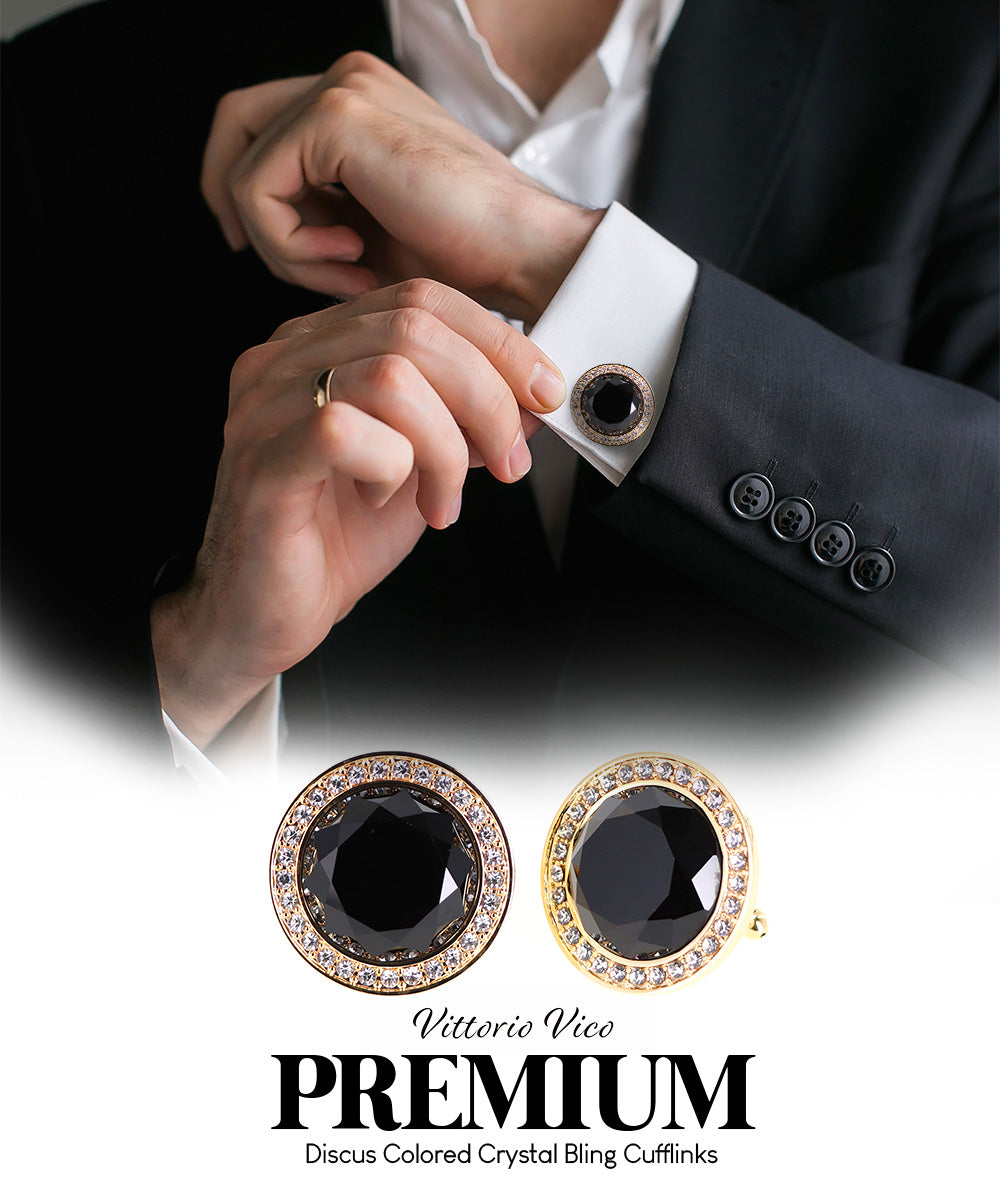 Vittorio Vico Discus Crystal Colorstone Bling Cufflinks: CL11XX Series