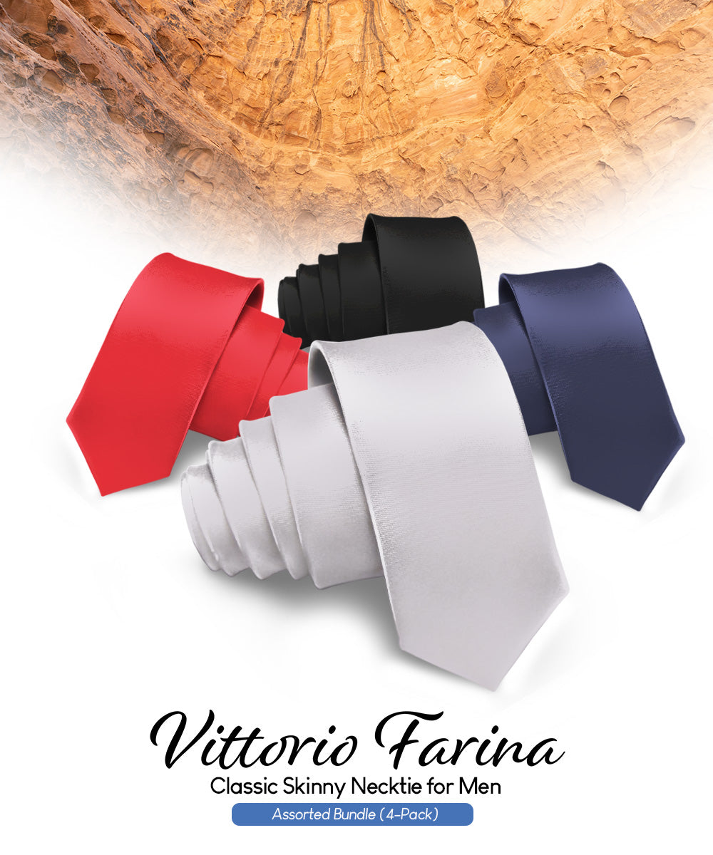 Vittorio Farina Men's Satin Skinny Necktie (Multipack)