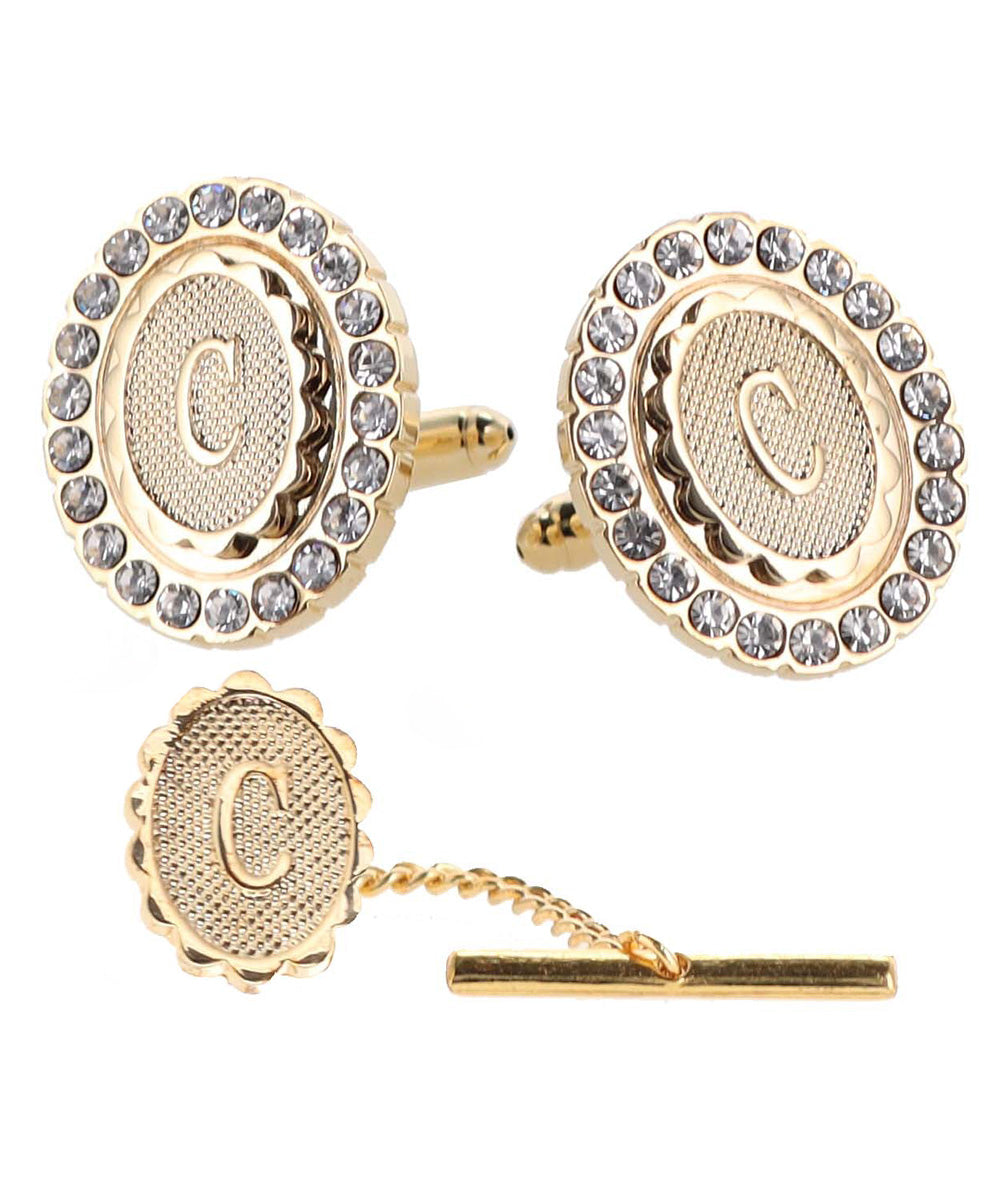 Vittorio Vico Bling Initial Cufflinks & Tie Tack Set in Gift Box