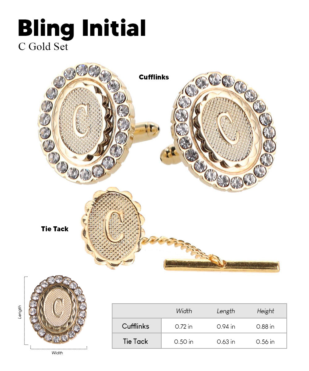 Vittorio Vico Bling Initial Cufflinks & Tie Tack Set in Gift Box