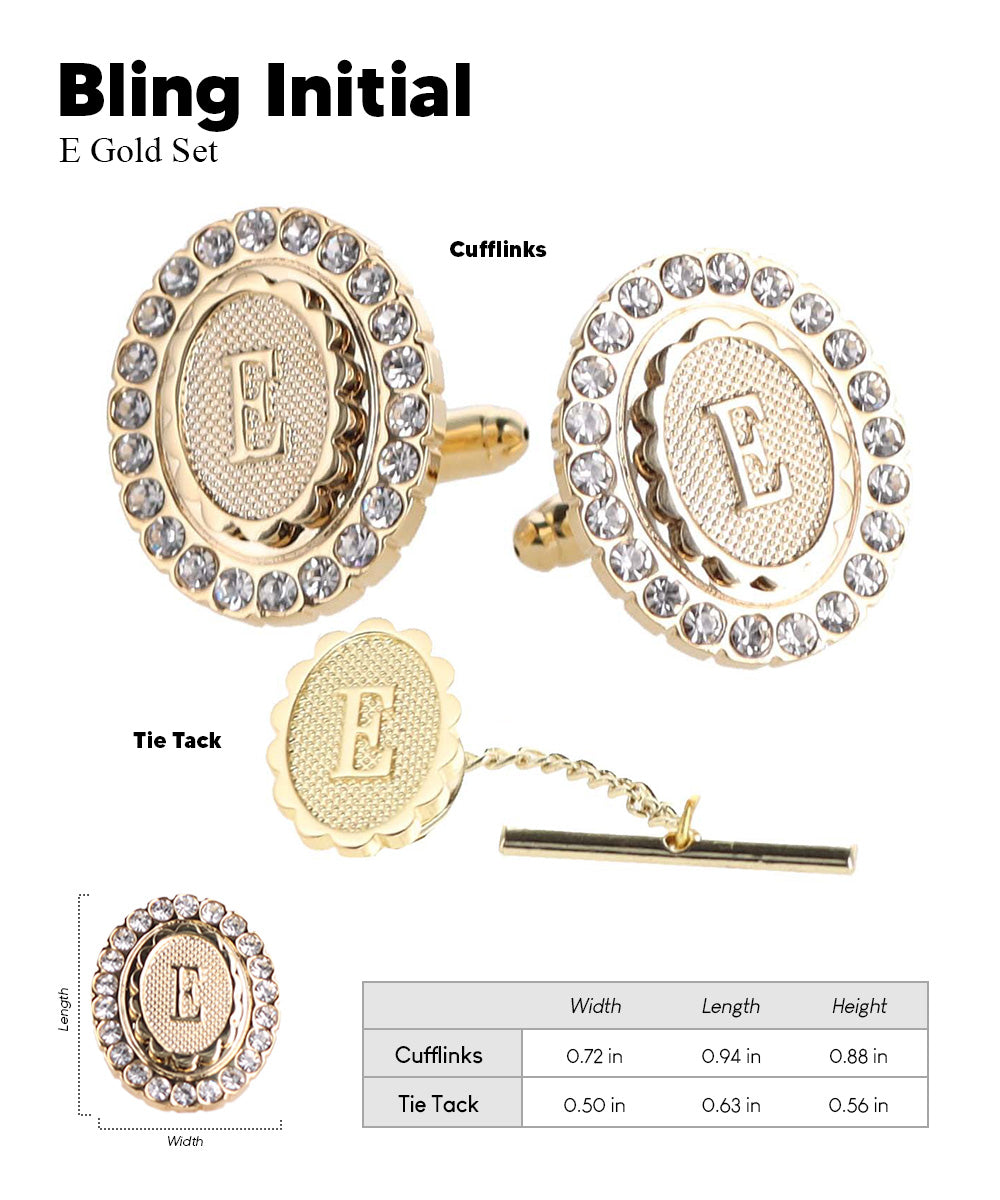 Vittorio Vico Bling Initial Cufflinks & Tie Tack Set in Gift Box