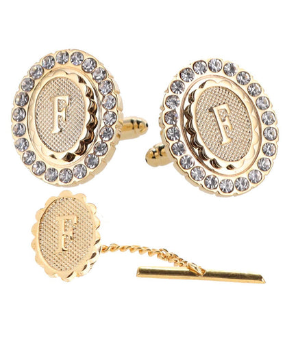 Vittorio Vico Bling Initial Cufflinks & Tie Tack Set in Gift Box