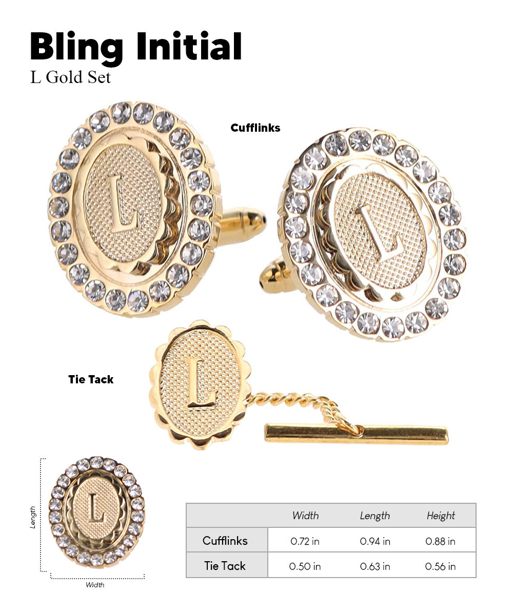 Vittorio Vico Bling Initial Cufflinks & Tie Tack Set in Gift Box