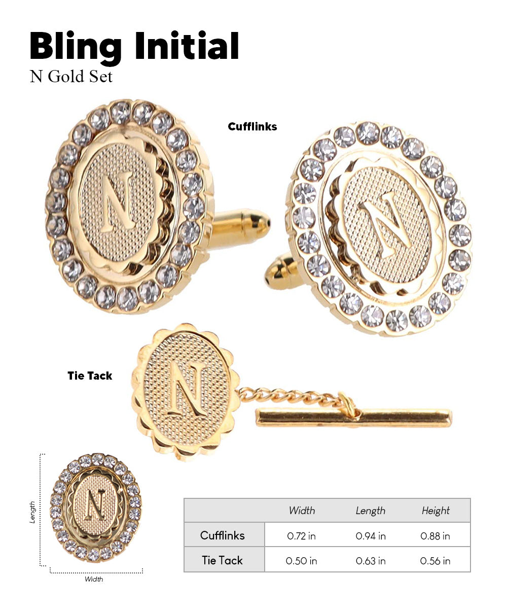 Vittorio Vico Bling Initial Cufflinks & Tie Tack Set in Gift Box