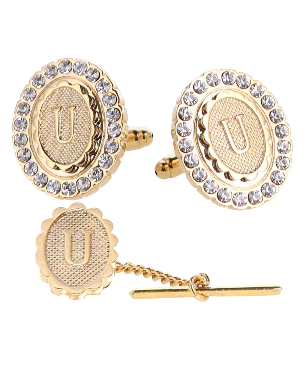 Vittorio Vico Bling Initial Cufflinks & Tie Tack Set in Gift Box