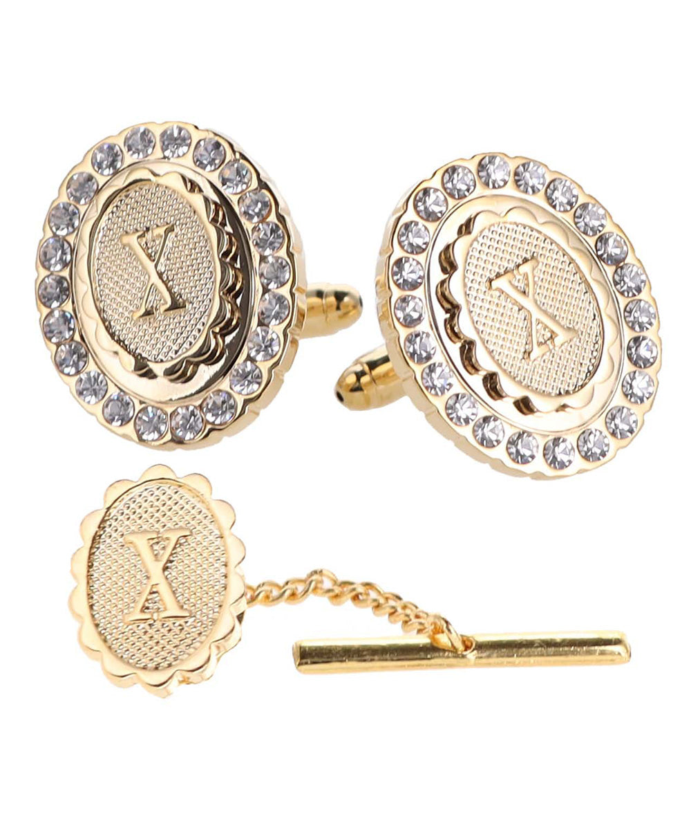 Vittorio Vico Bling Initial Cufflinks & Tie Tack Set in Gift Box