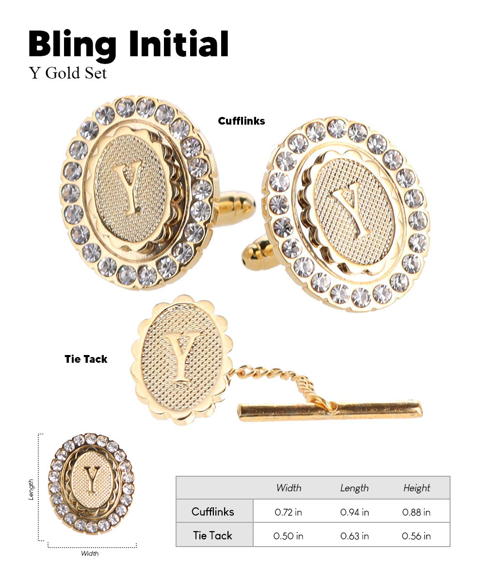 Vittorio Vico Bling Initial Cufflinks & Tie Tack Set in Gift Box