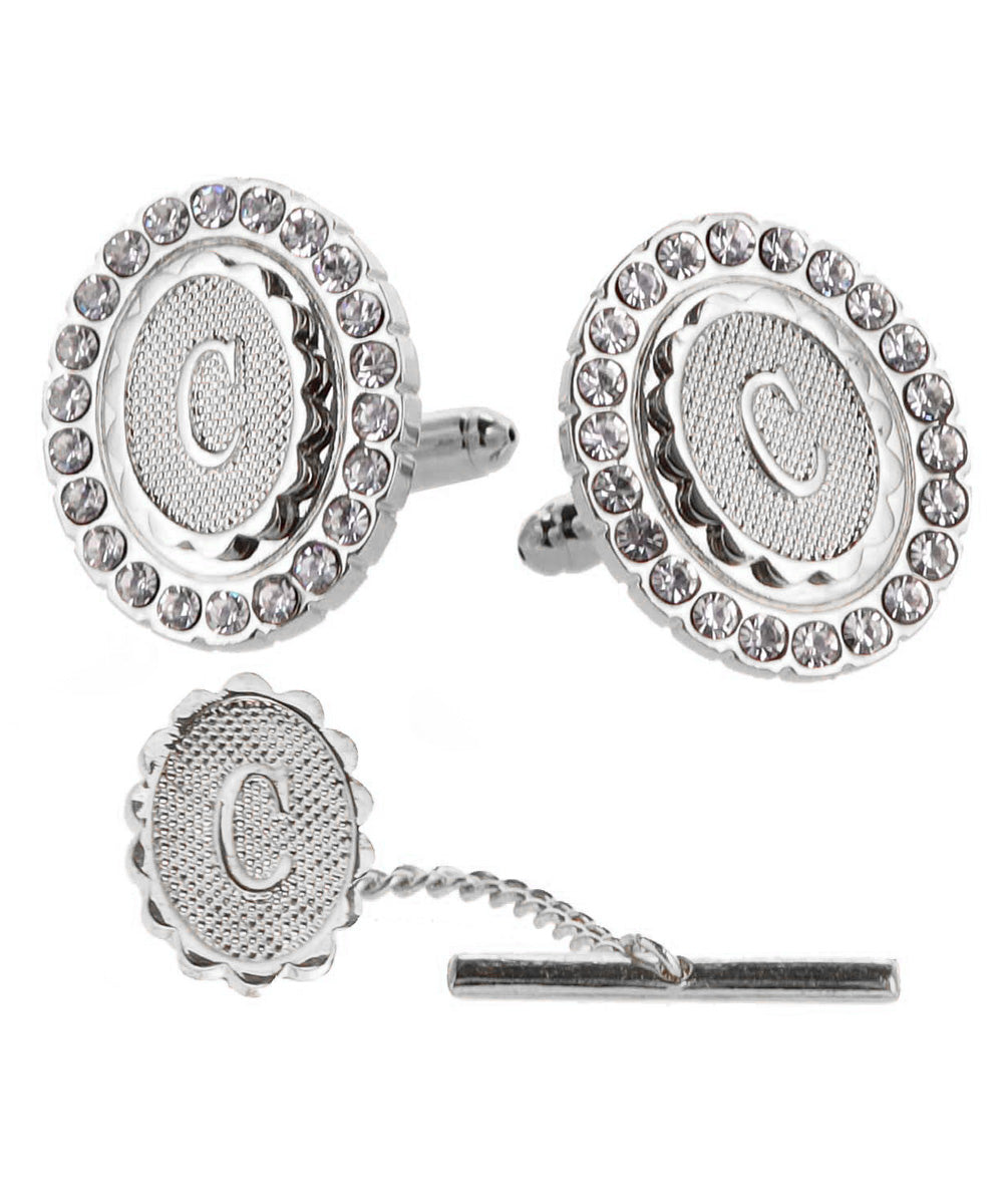 Vittorio Vico Bling Initial Cufflinks & Tie Tack Set in Gift Box