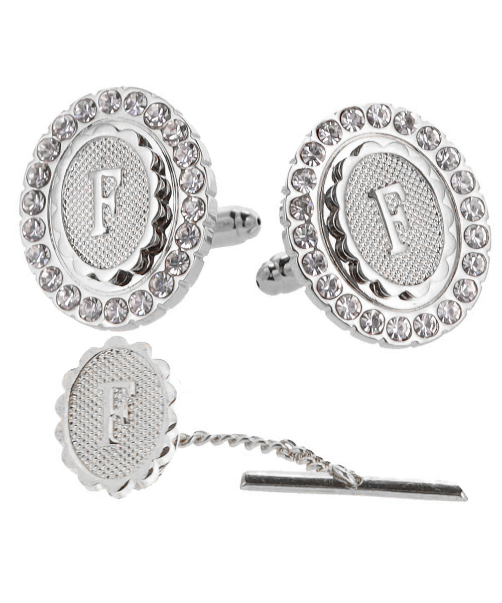 Vittorio Vico Bling Initial Cufflinks & Tie Tack Set in Gift Box