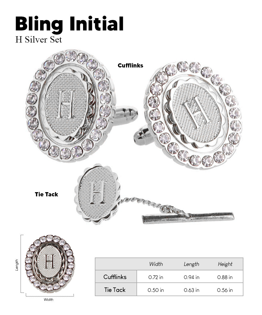 Vittorio Vico Bling Initial Cufflinks & Tie Tack Set in Gift Box