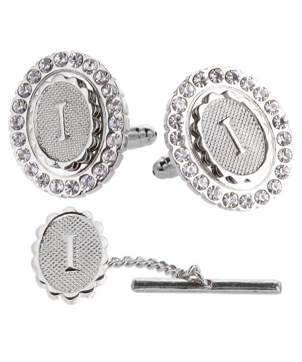 Vittorio Vico Bling Initial Cufflinks & Tie Tack Set in Gift Box