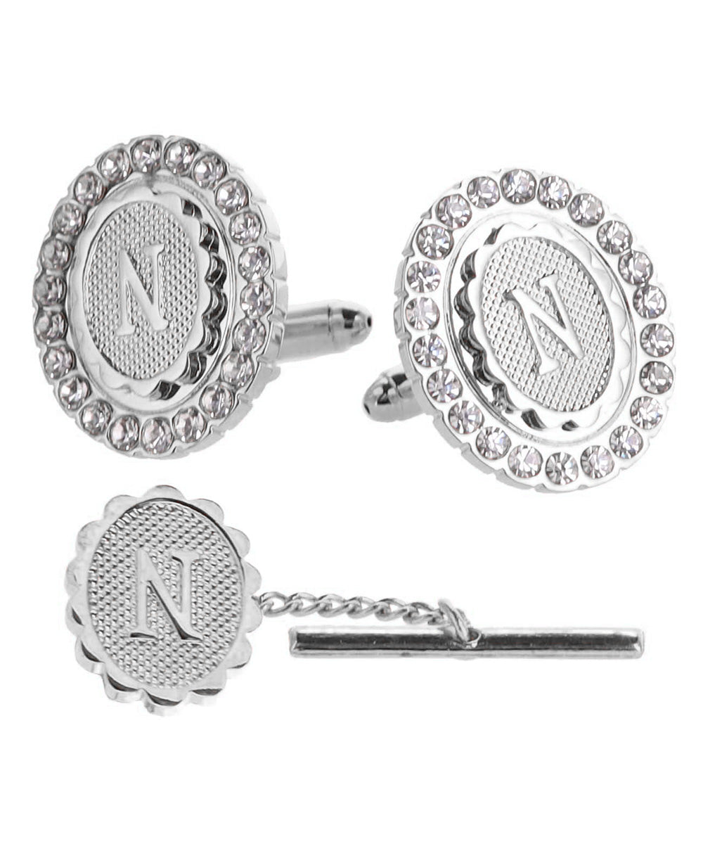 Vittorio Vico Bling Initial Cufflinks & Tie Tack Set in Gift Box