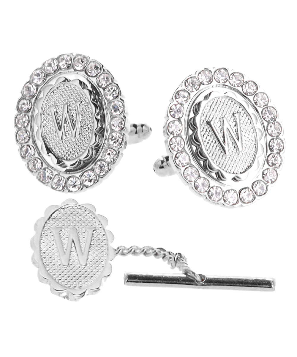 Vittorio Vico Bling Initial Cufflinks & Tie Tack Set in Gift Box