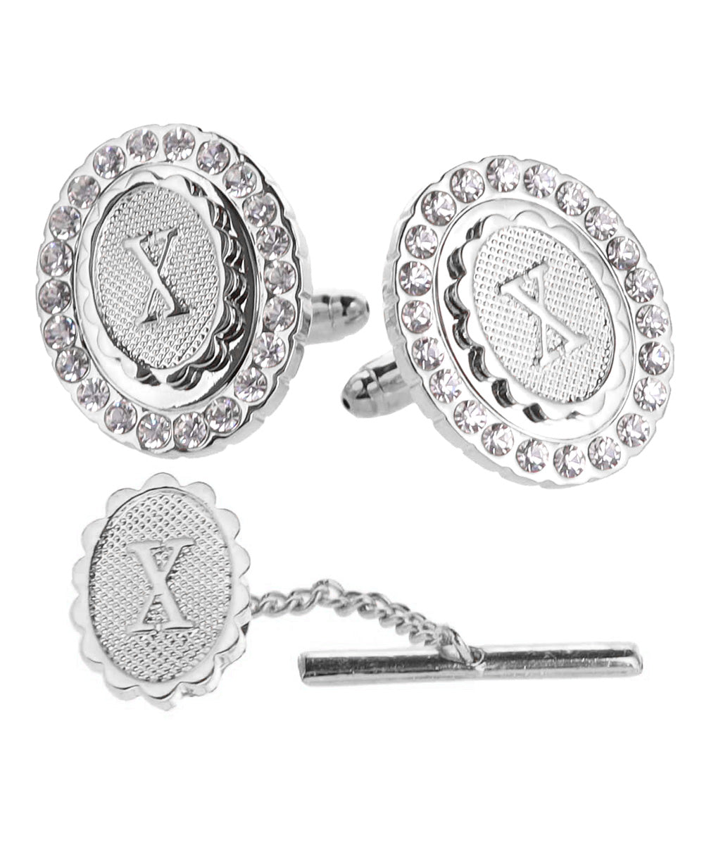 Vittorio Vico Bling Initial Cufflinks & Tie Tack Set in Gift Box