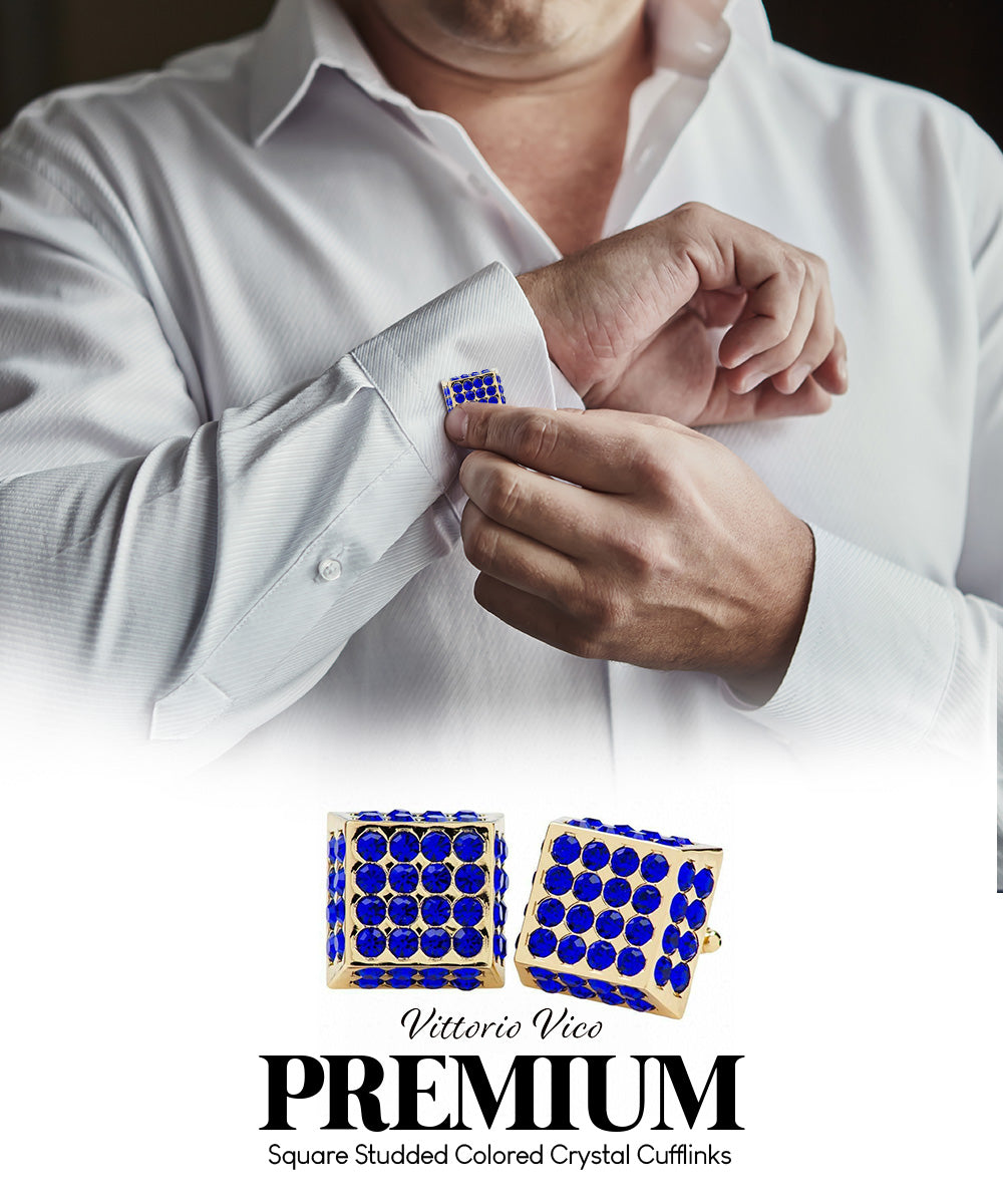 Vittorio Vico Men's Large Square Studded Colored Crystal Cufflinks: CL76XX Series - CL - 7606 - Classy Cufflinks