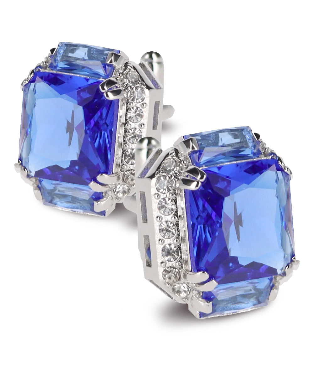 Vittorio Vico Large Rectangular Diamond Flanked Colorstone Crystal Cufflinks: CL 74XX Series