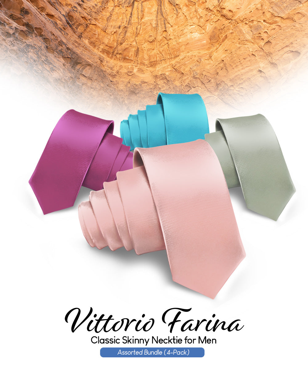 Vittorio Farina Men's Satin Skinny Necktie (Multipack)