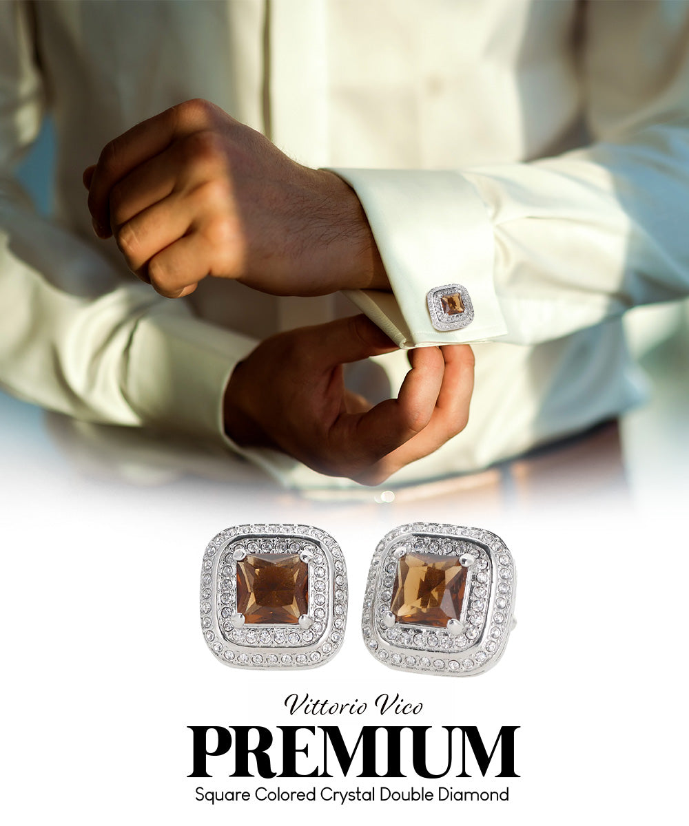 Vittorio Vico Men's Large Square Colorstone Crystal Double Diamond Set Cufflinks: CL75XX Series