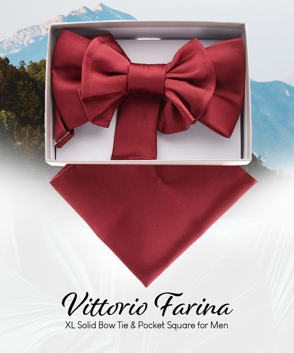 Vittorio Farina Men's XL Solid Satin Bow Tie & Pocket Square in Gift Box