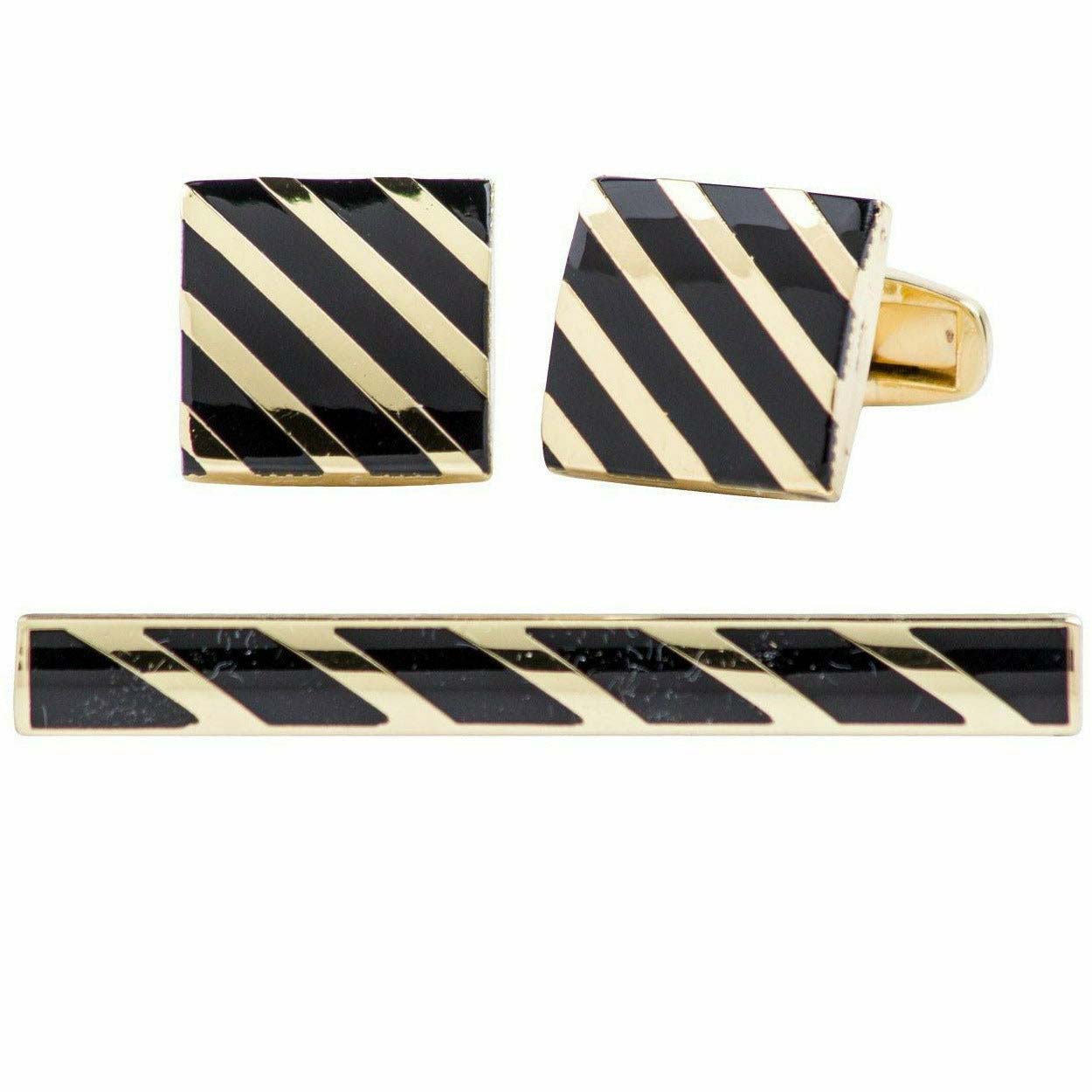 Vittorio Vico Plain Gold Cufflink & Tie Bar Set in Gift Box