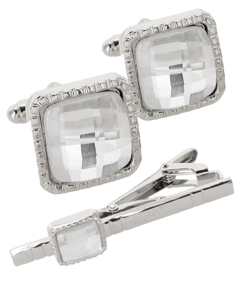 Vittorio Vico Men's Colored Crystal Cufflink & Tie Bar Set in Gift Box