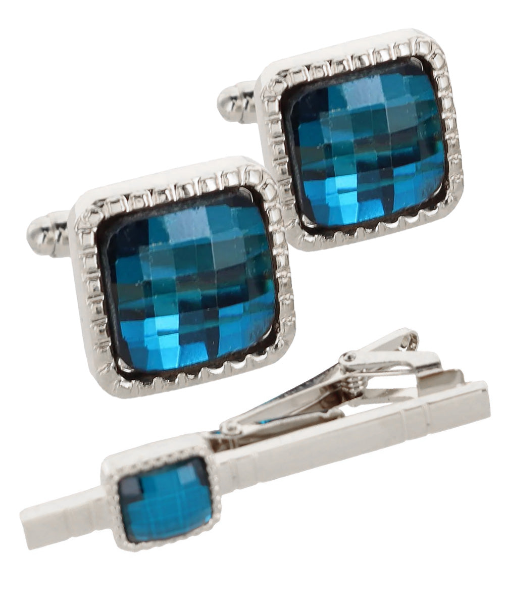 Vittorio Vico Men's Colored Crystal Cufflink & Tie Bar Set in Gift Box