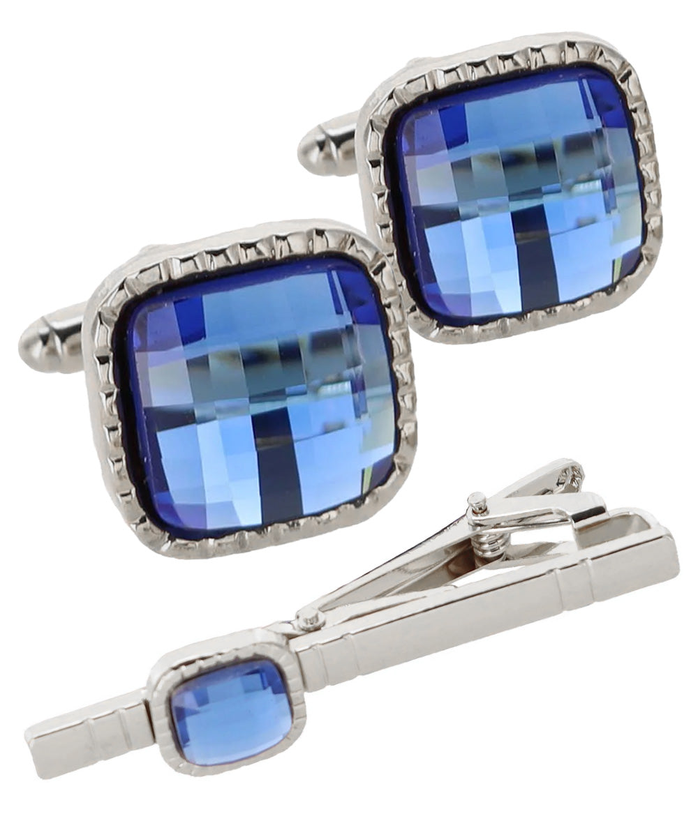 Vittorio Vico Men's Colored Crystal Cufflink & Tie Bar Set in Gift Box