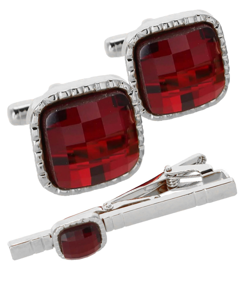 Vittorio Vico Men's Colored Crystal Cufflink & Tie Bar Set in Gift Box