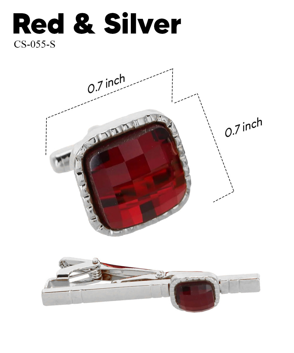 Vittorio Vico Men's Colored Crystal Cufflink & Tie Bar Set in Gift Box