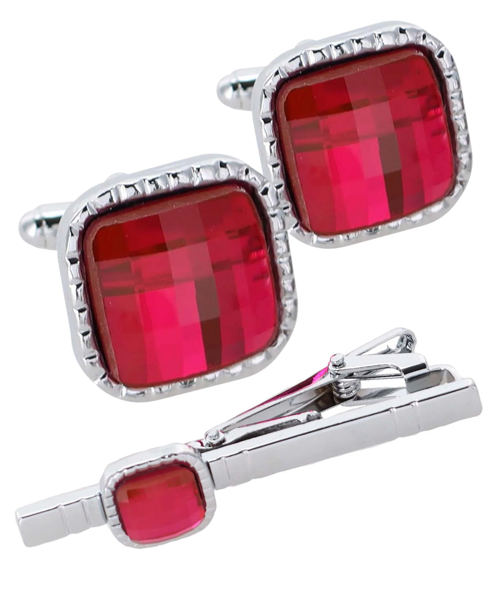 Vittorio Vico Men's Colored Crystal Cufflink & Tie Bar Set in Gift Box