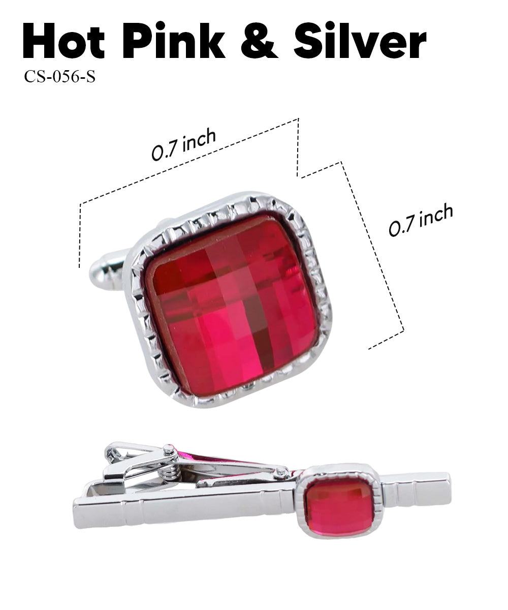 Vittorio Vico Men's Colored Crystal Cufflink & Tie Bar Set in Gift Box