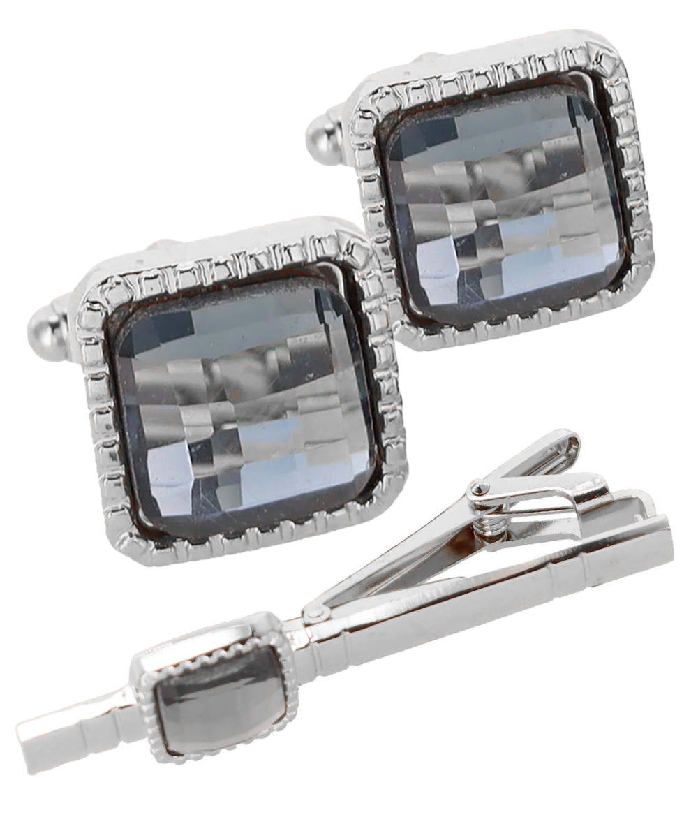 Vittorio Vico Men's Colored Crystal Cufflink & Tie Bar Set in Gift Box