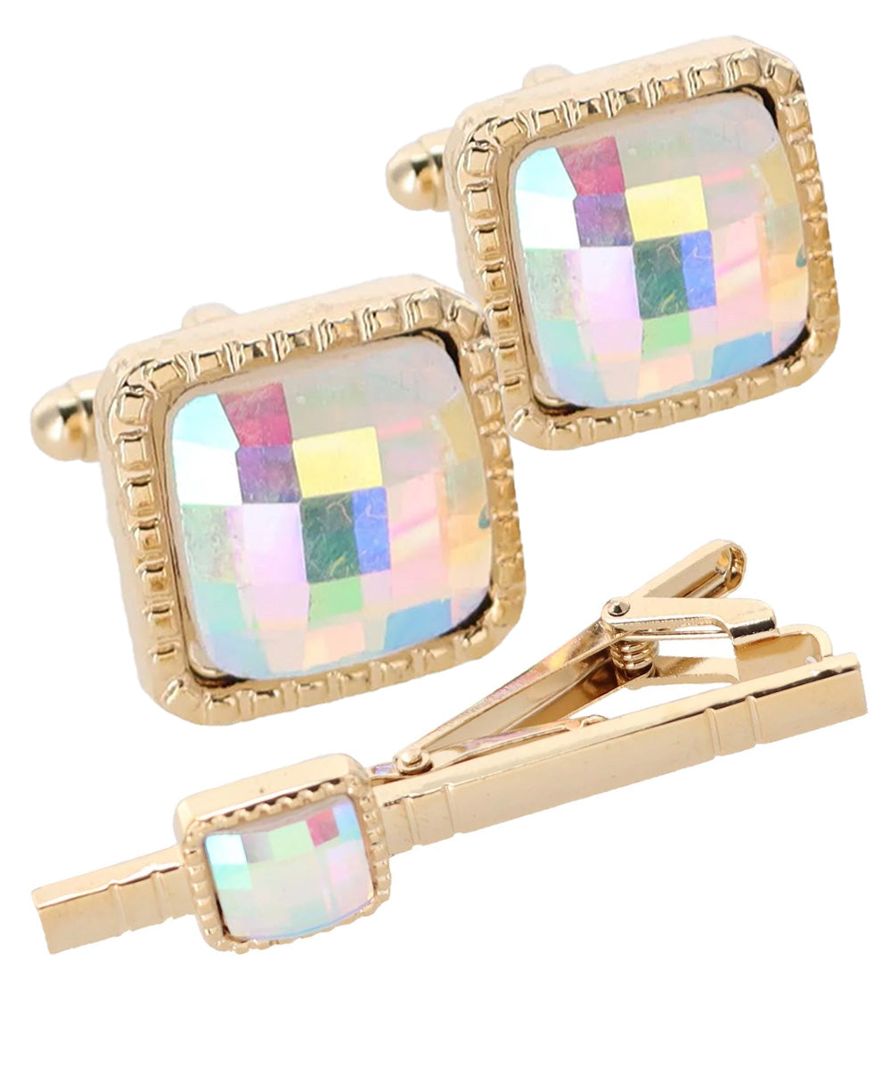 Vittorio Vico Men's Colored Crystal Cufflink & Tie Bar Set in Gift Box