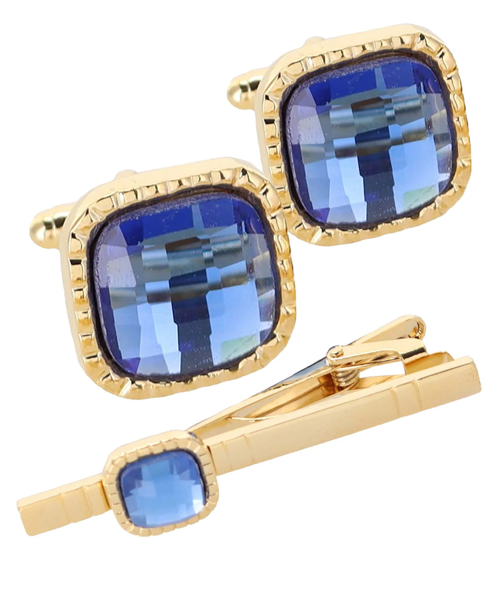 Vittorio Vico Men's Colored Crystal Cufflink & Tie Bar Set in Gift Box