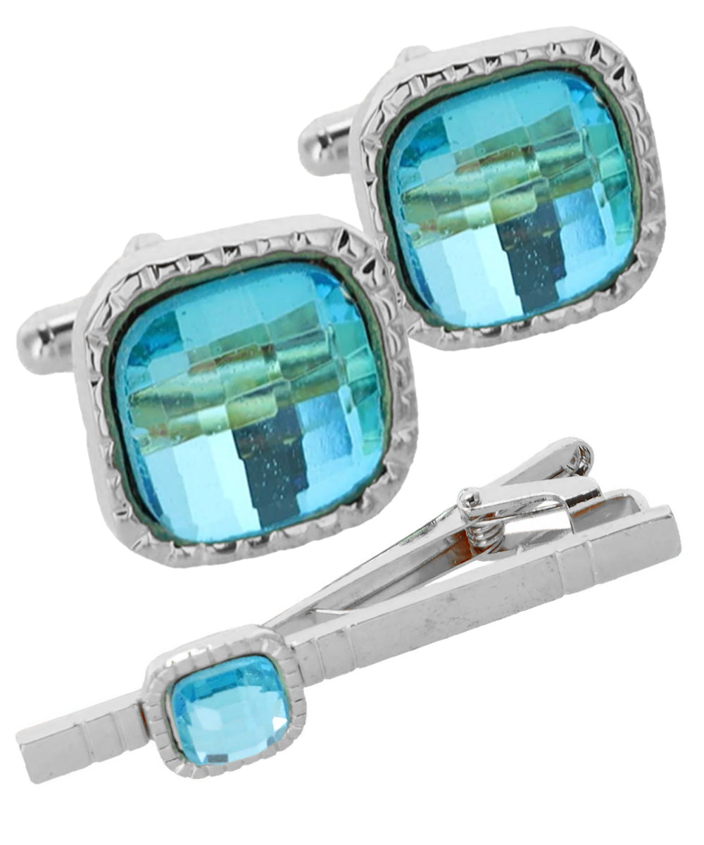 Vittorio Vico Men's Colored Crystal Cufflink & Tie Bar Set in Gift Box