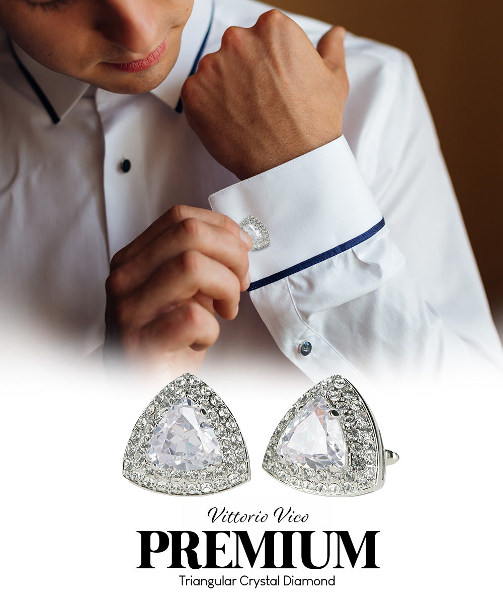 Vittorio Vico Men's Large Triangular Crystal Diamond Set Cufflinks: CL72XX Series