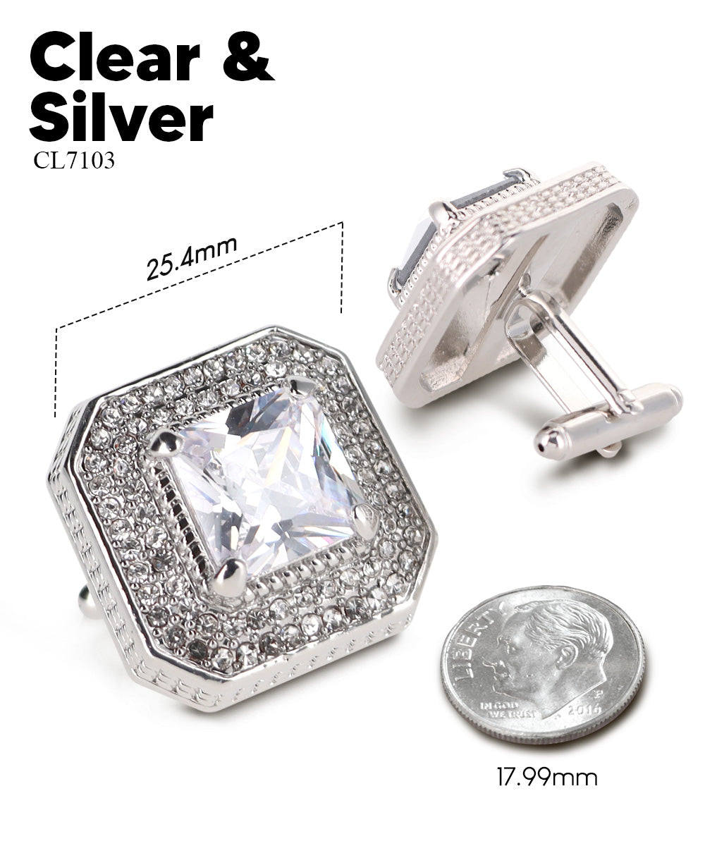 Vittorio Vico Men's Large Square Colorstone Crystal Diamond Set Cufflinks: CL71XX Series