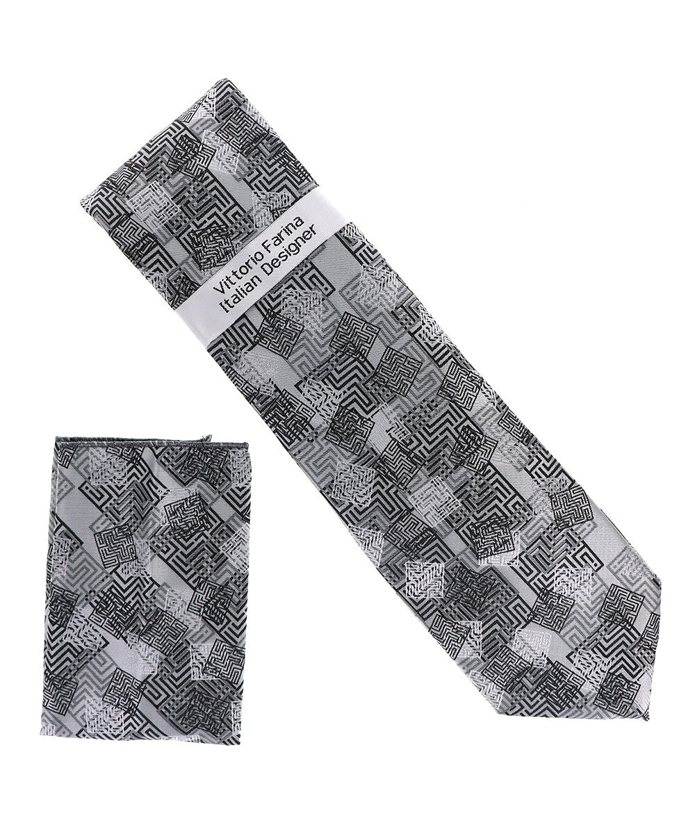 Vittorio Farina Men's Geometric Design Necktie & Pocket Square