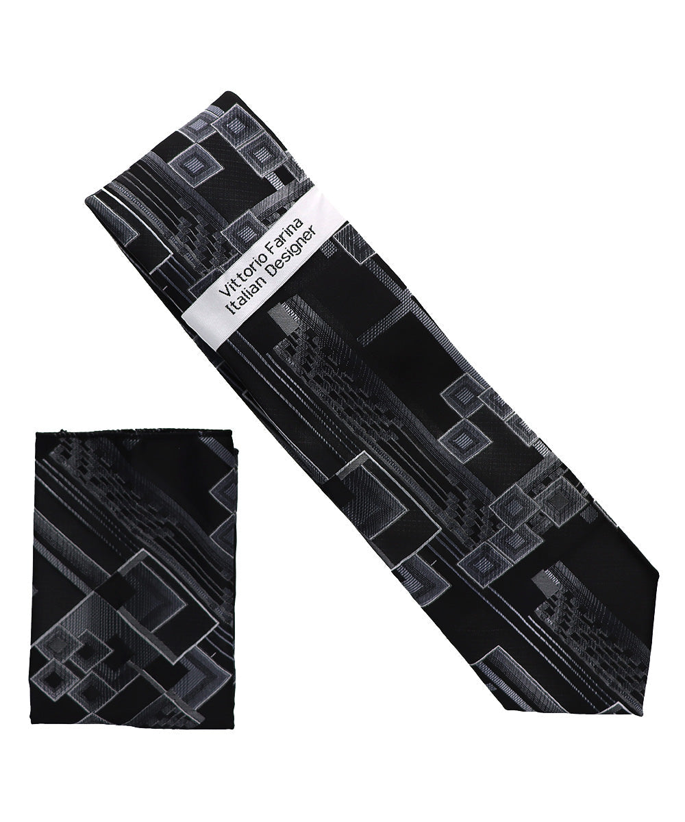 Vittorio Farina Men's Geometric Design Necktie & Pocket Square