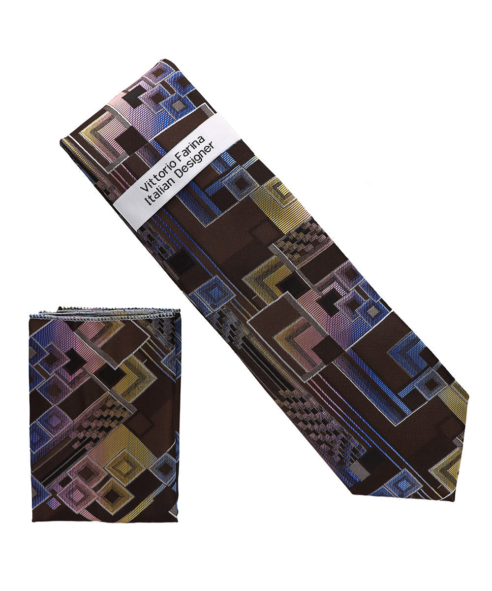 Vittorio Farina Men's Geometric Design Necktie & Pocket Square