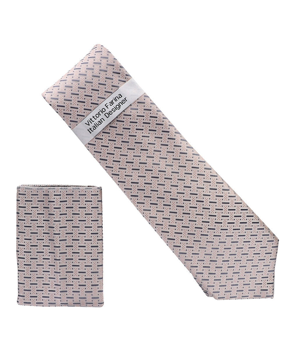 Vittorio Farina Men's Geometric Design Necktie & Pocket Square