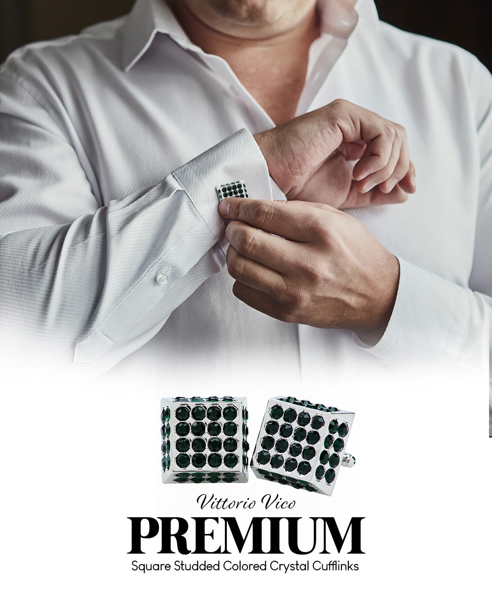 Vittorio Vico Men's Large Square Studded Colored Crystal Cufflinks: CL76XX Series - CL - 7615 - Classy Cufflinks