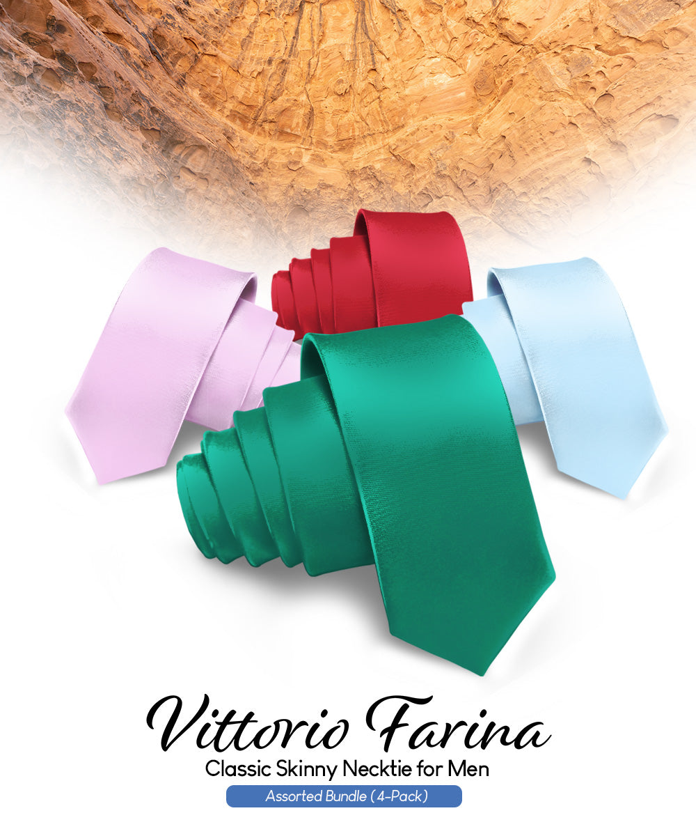 Vittorio Farina Men's Satin Skinny Necktie (Multipack)