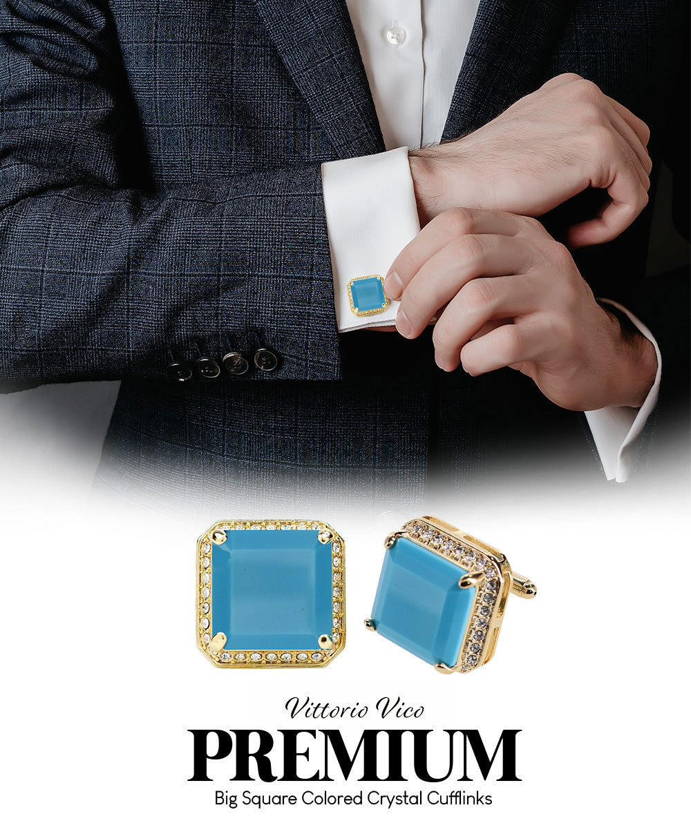 Vittorio Vico Large Big Square Crystal Colorstone Cufflinks: CL 70XX Series